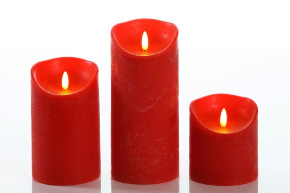 CASAYA LED Kerze, 3D Rustic FLAME, Ø 9 cm, rot, Timer, 10613